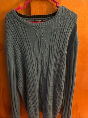 Nautica Crewneck Cable Knit Sweater in Slate Blue